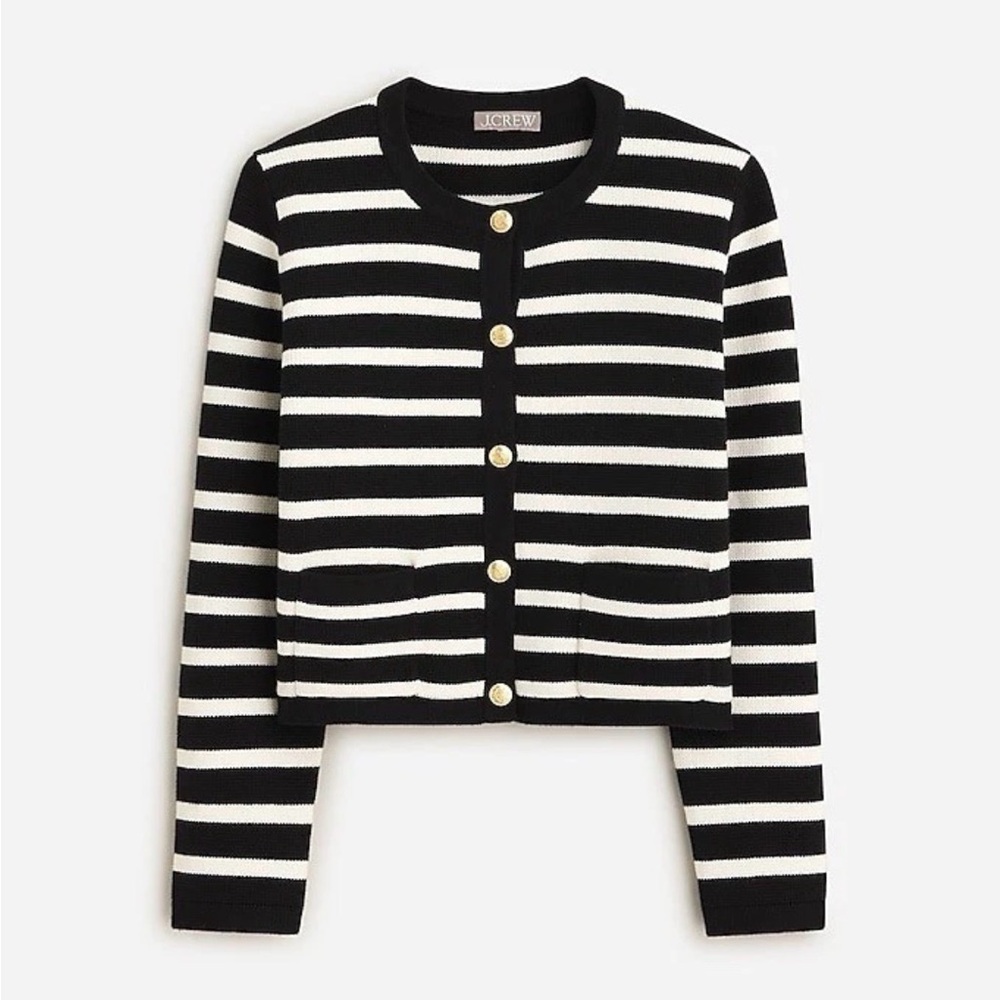 J.Crew Emilie Sweater Lady Jacket in Black Ivory Stripe Knit Cardigan sz L - Picture 5 of 13